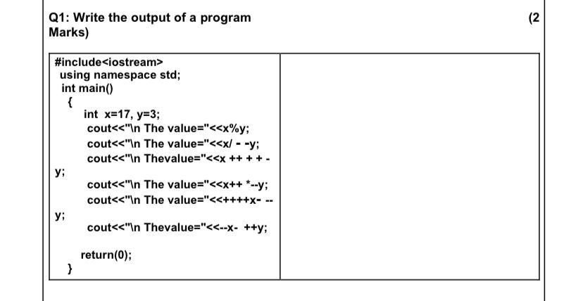 Solved Q1: Write the output of a program Marks) ( (2 | Chegg.com