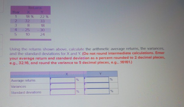 Solved 18% 22 % 2 32 33 8 18 30 24 5 10 Using the returns | Chegg.com