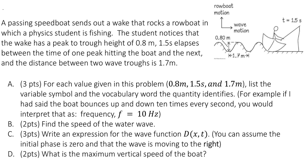 Solved rowboat motion t = 1.5 s wave motion 0.80 m A passing | Chegg.com