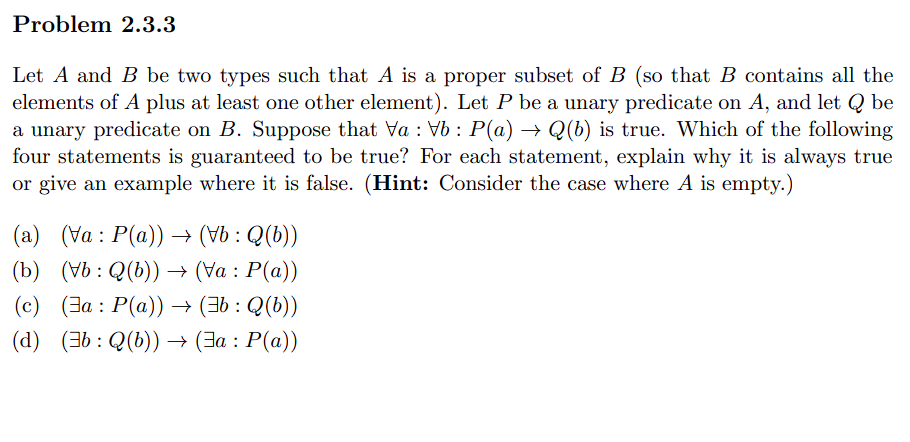 Solved Let A And B Be Two Types Such That A Is A Proper | Chegg.com