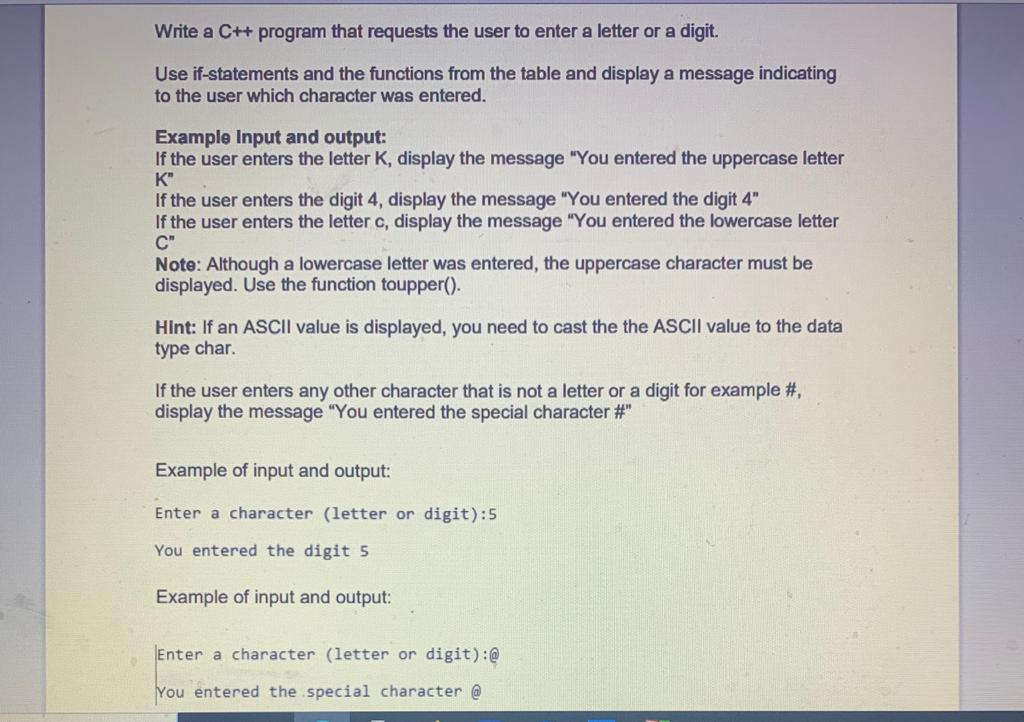 Solved Write a C++ program that requests the user to enter a | Chegg.com