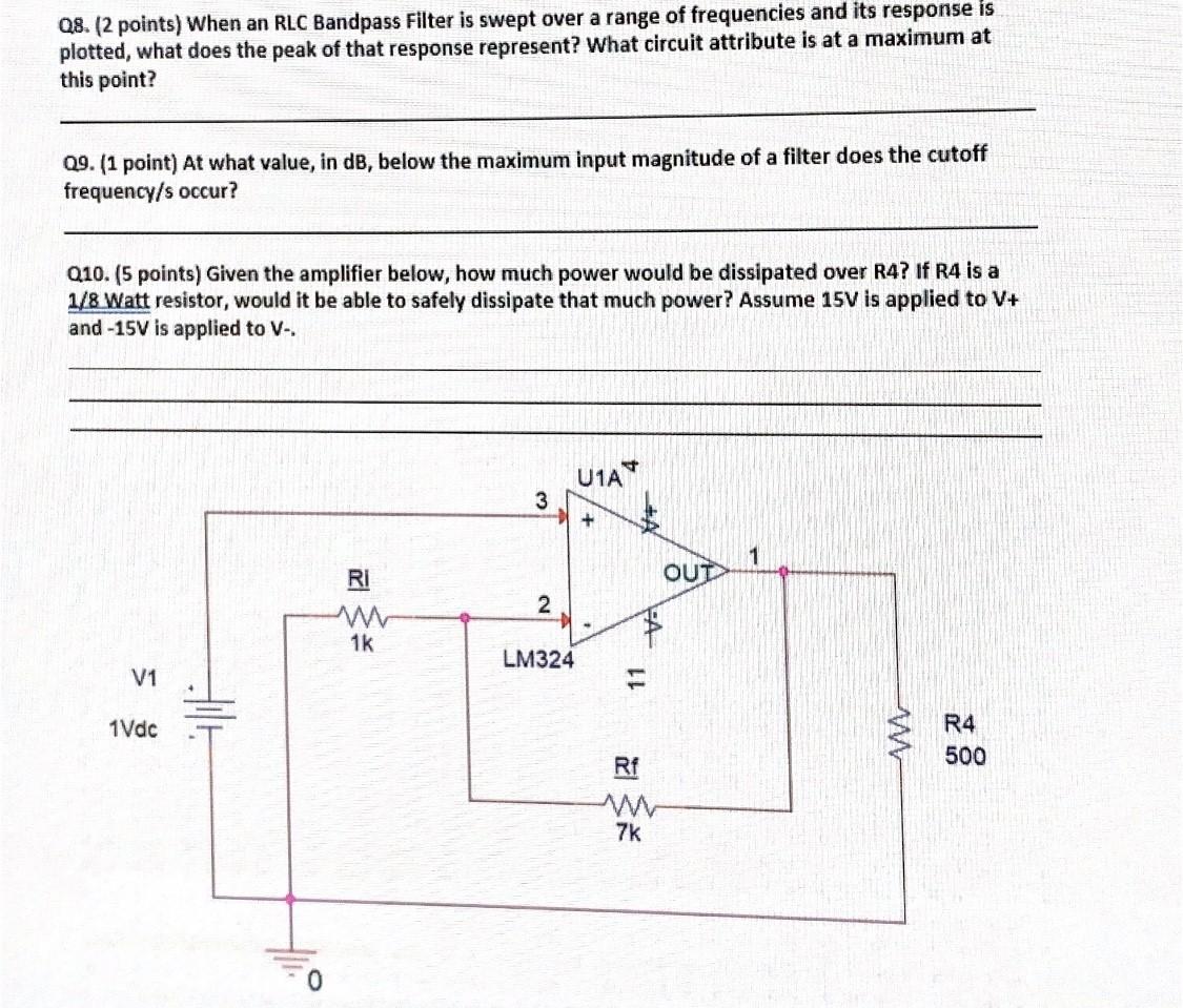 Solved When an RLC Bandpass filter is swept over a range of