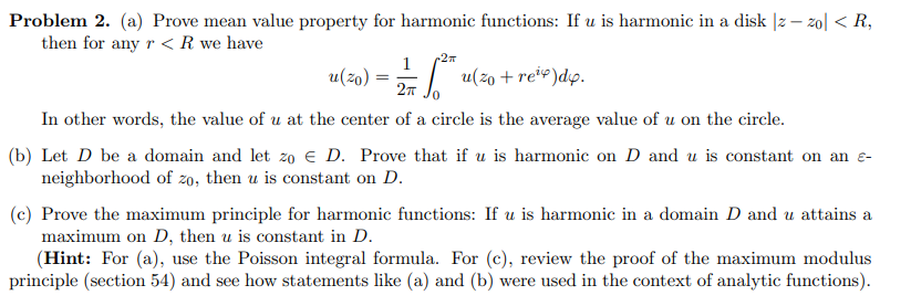 Solved Problem 2. (a) Prove mean value property for harmonic | Chegg.com