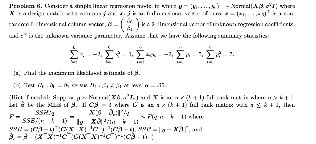 Solved Problem 6 Consider A Simple Linear Regression Mod Chegg Com