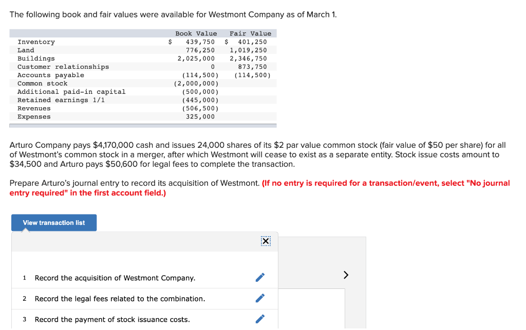 Solved The following book and fair values were available for