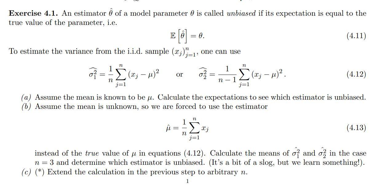 Solved Exercise 4 1 An Estimator O Of A Model Parameter Chegg Com