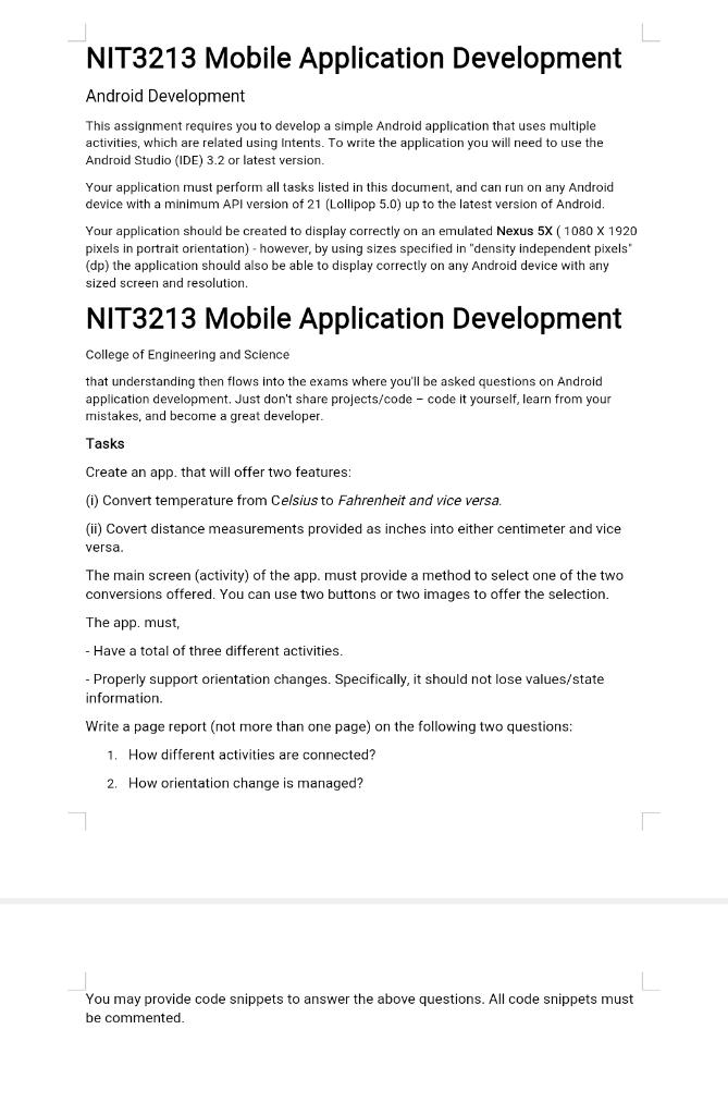 NIT3213 Mobile Application Development Android 