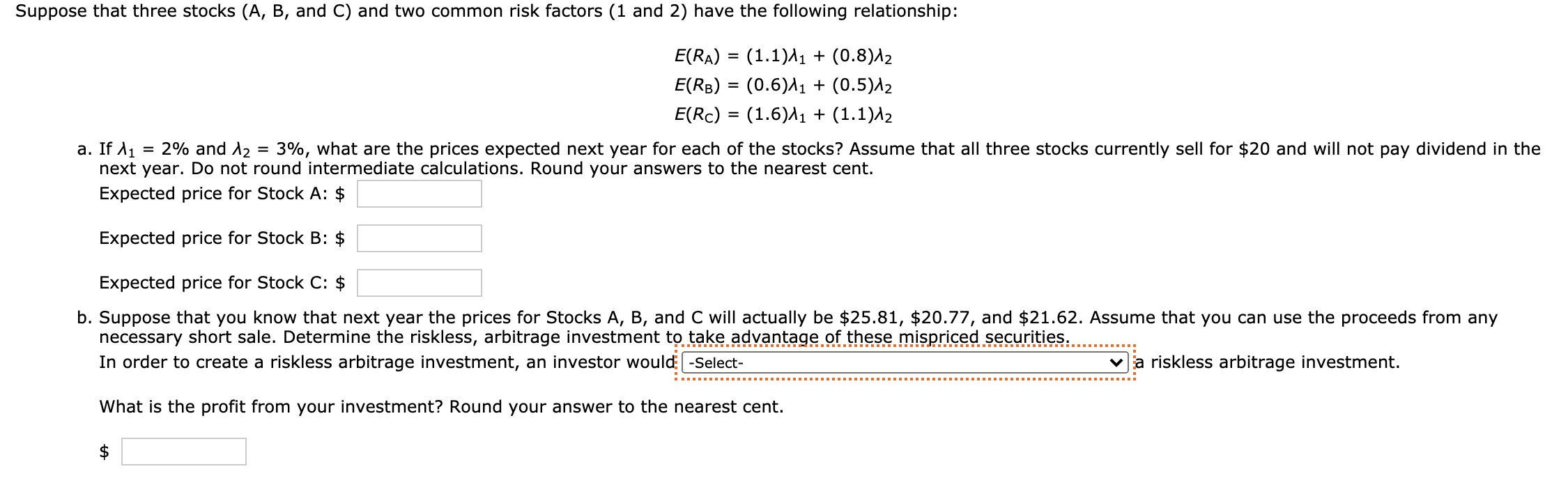 Solved Suppose That Three Stocks (A, B, And C) And Two | Chegg.com