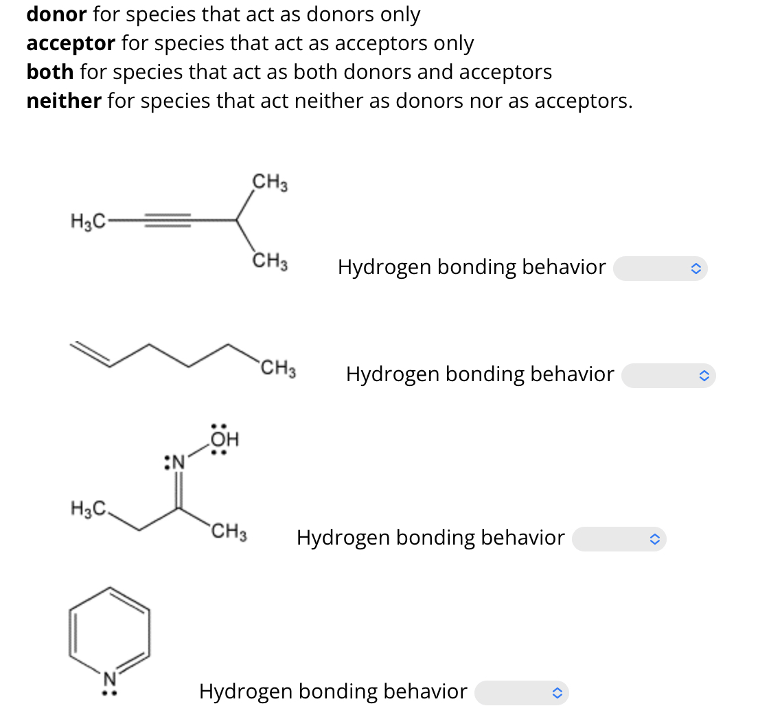 Solved donor for species that act as donors only acceptor | Chegg.com