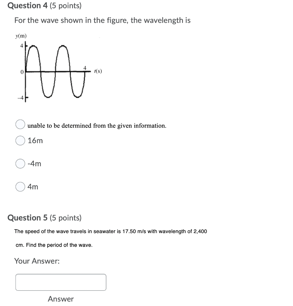 Solved Question 4 (5 points) For the wave shown in the | Chegg.com