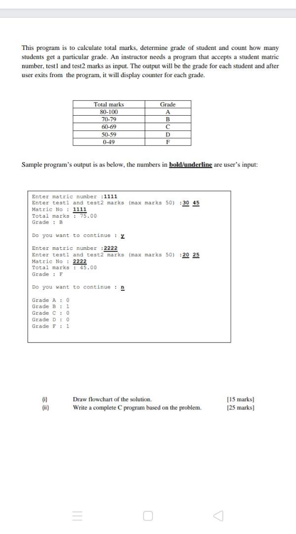 Solved This program is to calculate total marks, determine | Chegg.com