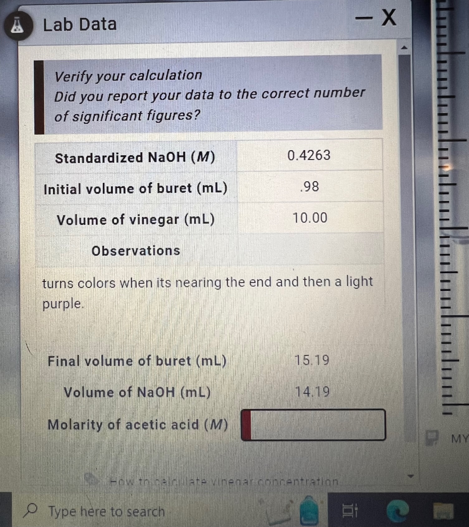 Solved Lab Data Verify Your Calculation Did You Report Your | Chegg.com