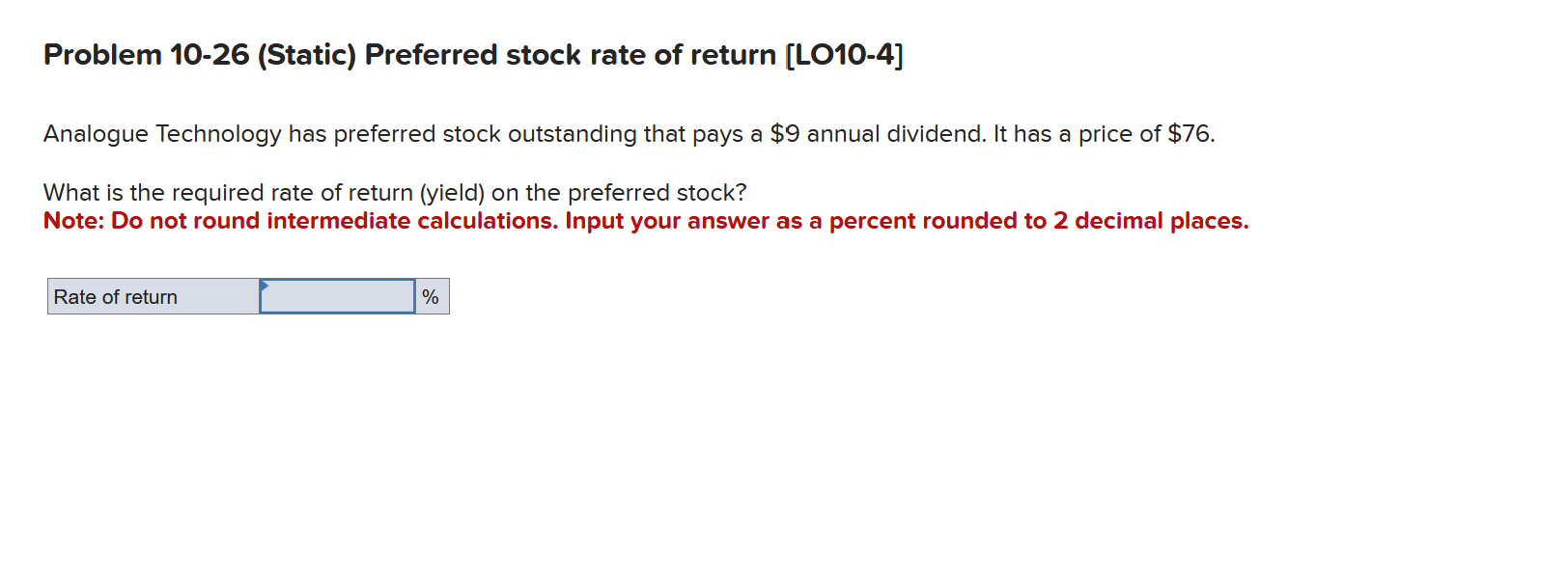 Solved Problem 1026 (Static) Preferred stock rate of return