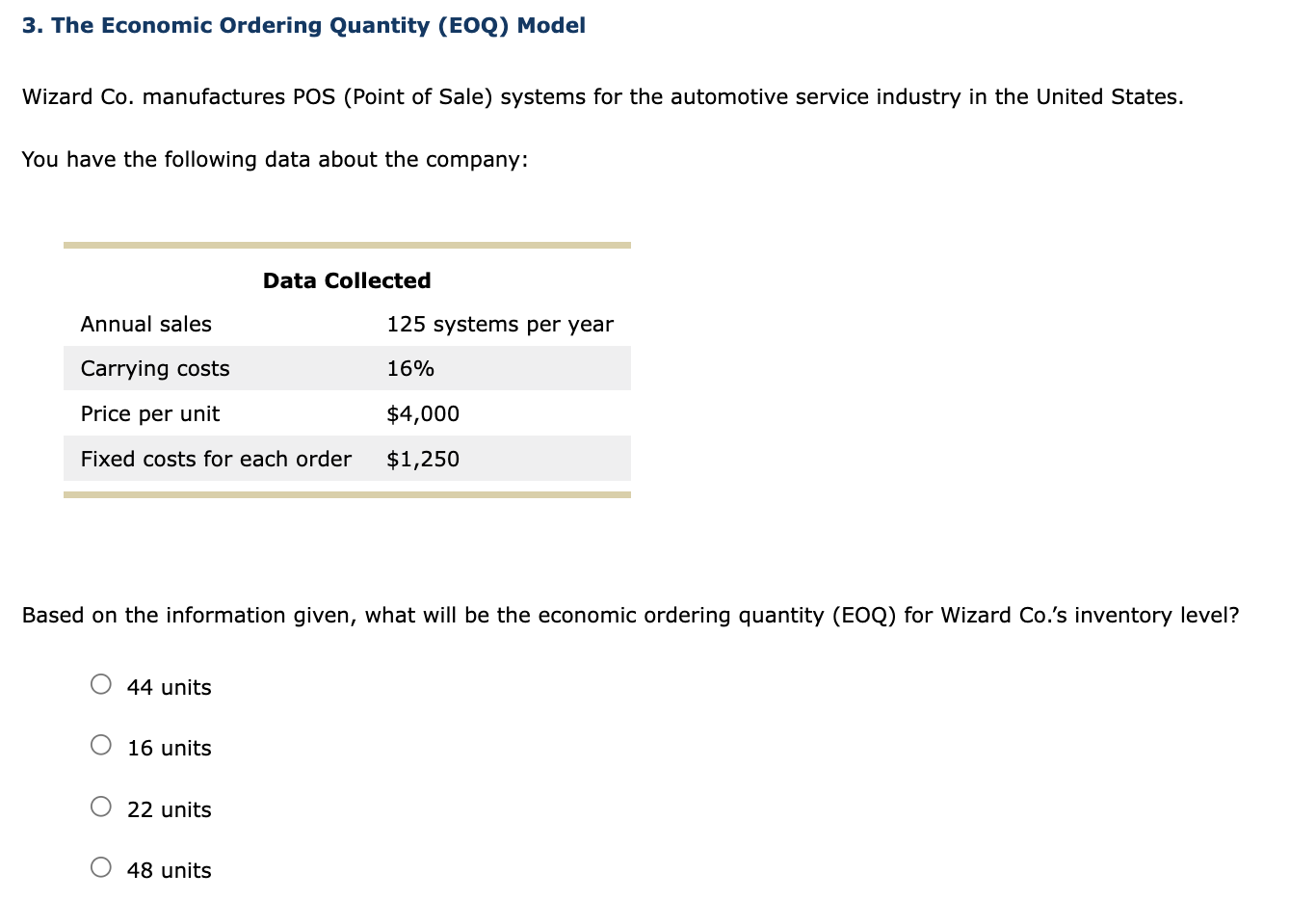 Solved 3. The Economic Ordering Quantity (EOQ) Model Wizard | Chegg.com