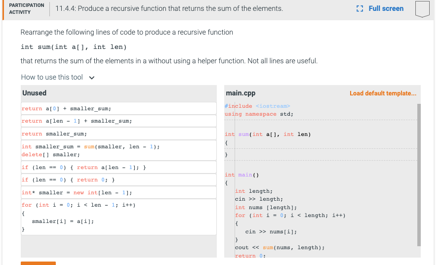 Solved Rearrange the following lines of code to produce a | Chegg.com