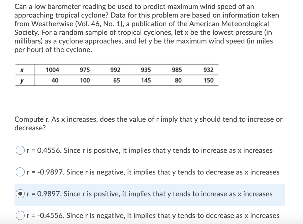 Solved Can a low barometer reading be used to predict