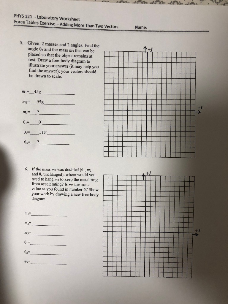 Solved PHYS 121 Laboratory Worksheet Force Tables Exercise