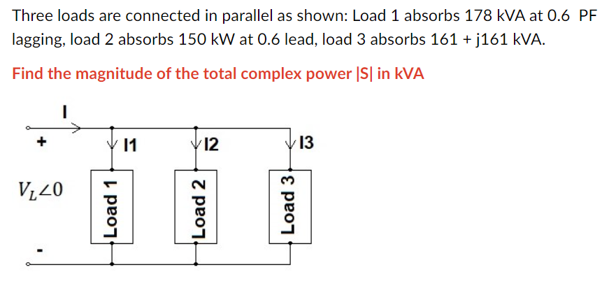 Solved Three Loads Are Connected In Parallel As Shown: Load | Chegg.com