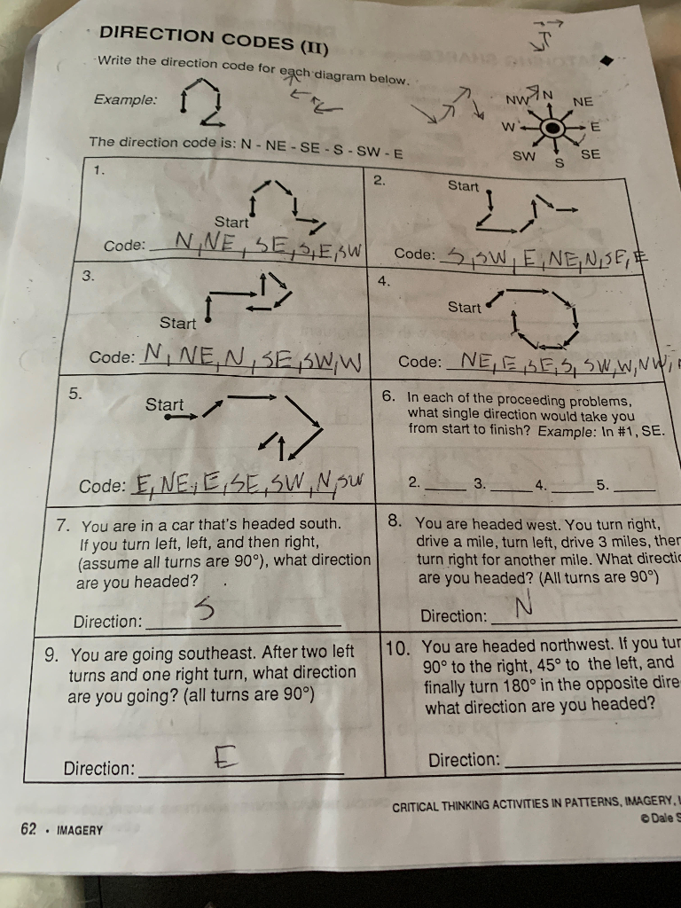 Solved DIRECTION CODES (II) Write the direction code for | Chegg.com