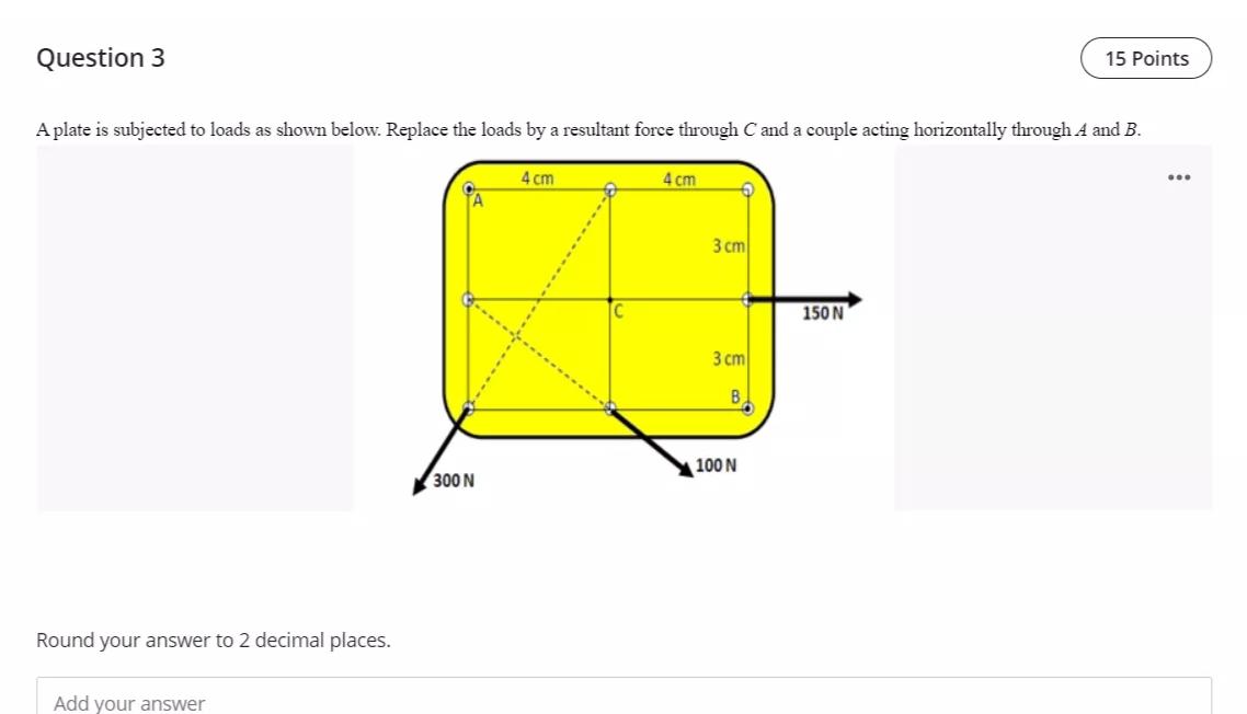 Solved Question 3 15 Points A plate is subjected to loads as | Chegg.com