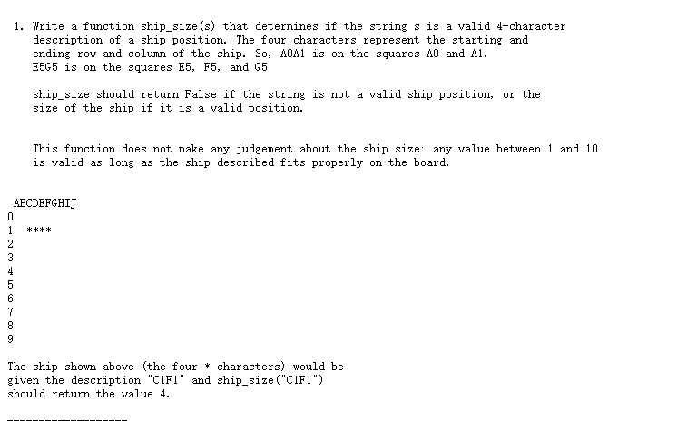Solved 1. Write a function ship_size(s) that determines if | Chegg.com