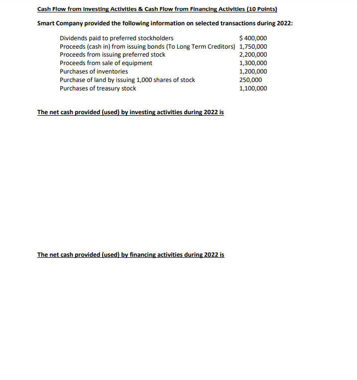 Solved Cash Flow from Investing Activities \& Cash Flow from | Chegg.com