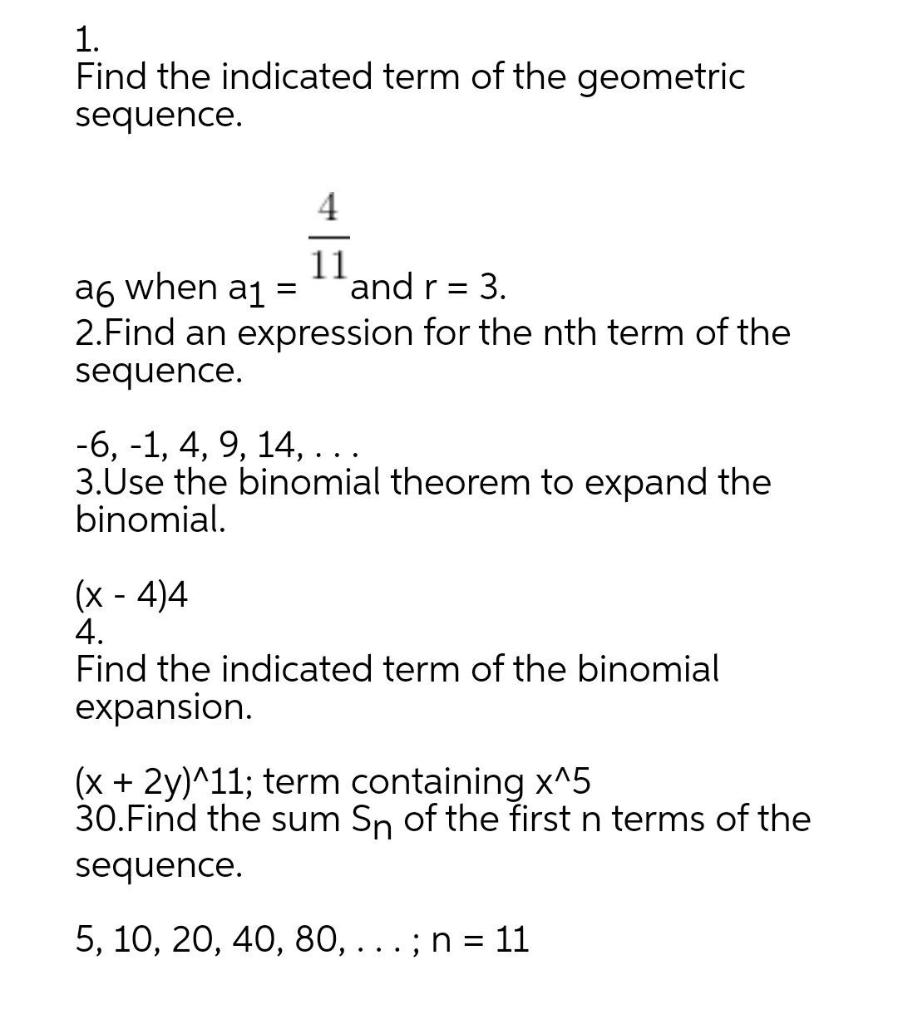 Solved 1 Find The Indicated Term Of The Geometric Sequen Chegg Com