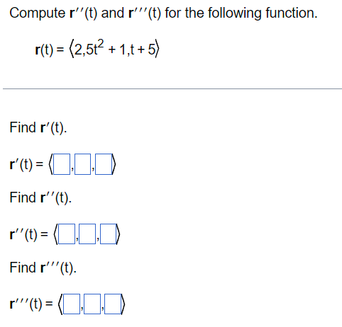 Solved Compute r′′(t) and r′′′(t) for the following | Chegg.com