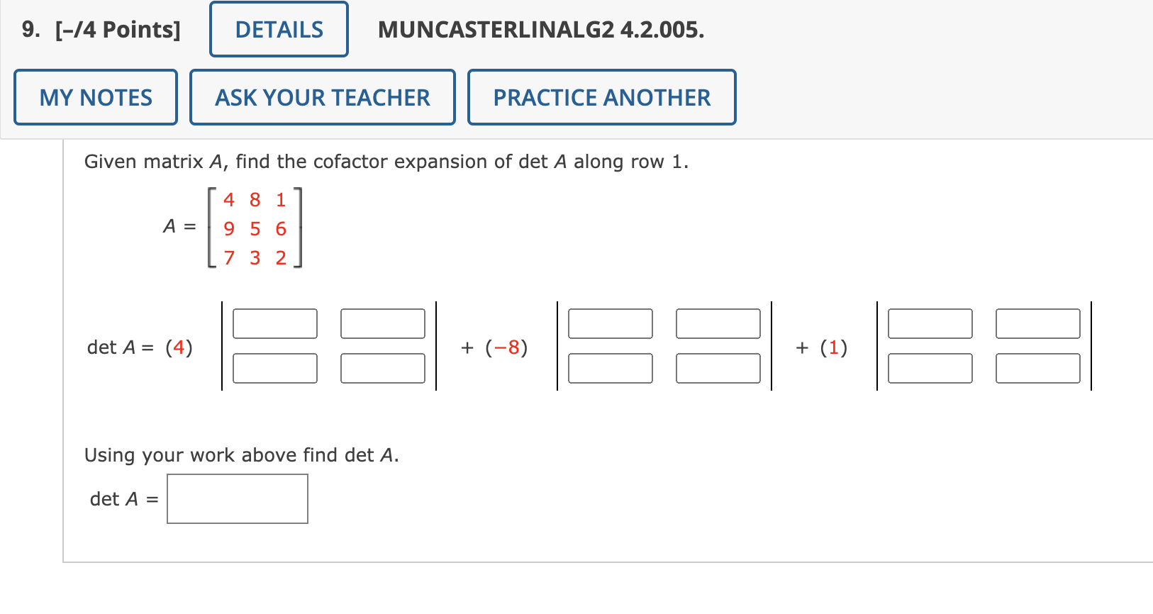 Solved 9. [-74 Points] DETAILS MUNCASTERLINALG2 4.2.005. MY | Chegg.com