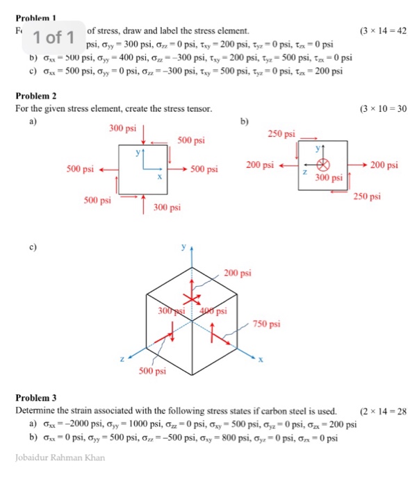 Solved of stress, draw and label the stress element. psi, | Chegg.com
