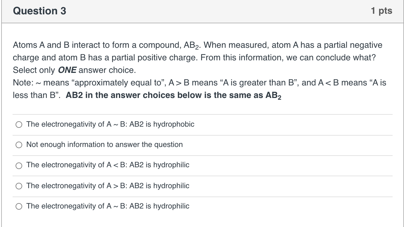 Solved Question 3 1 pts Atoms A and B interact to form a | Chegg.com