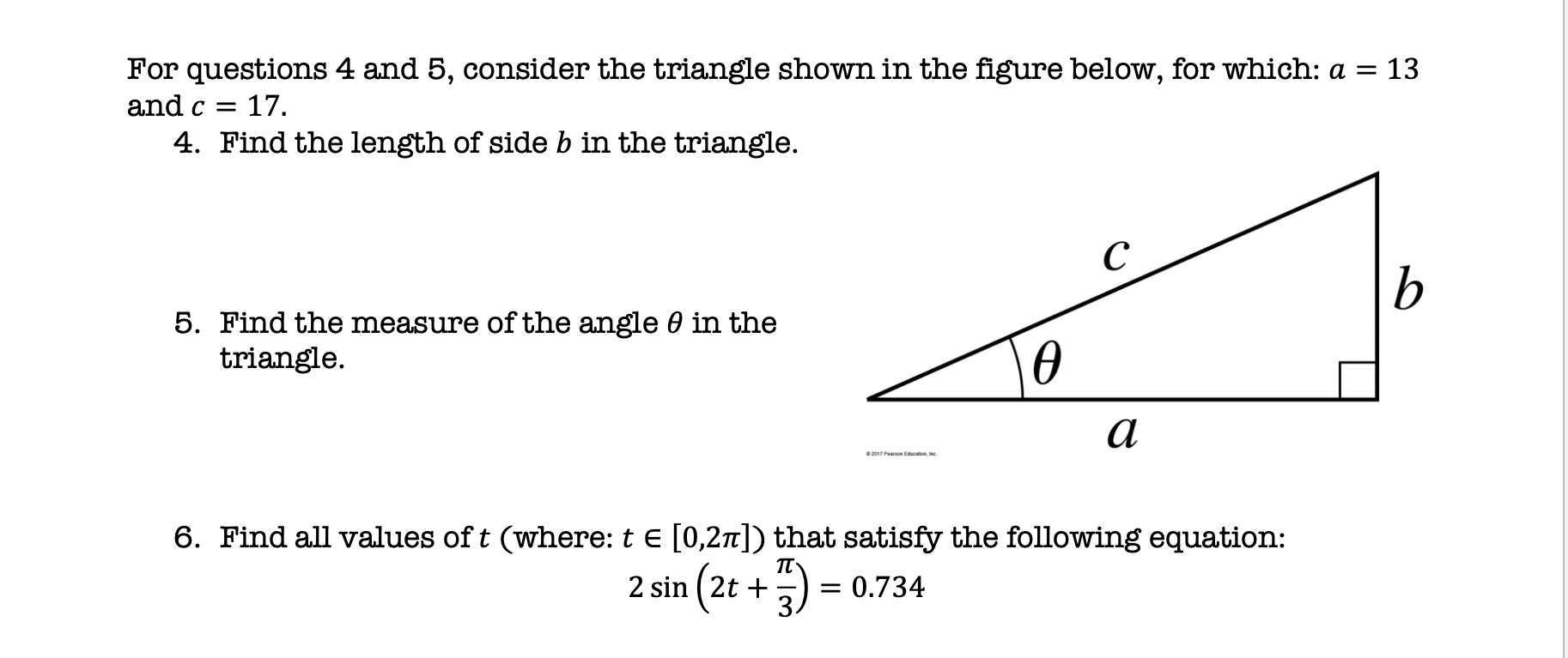 Solved For questions 4 and 5, consider the triangle shown in | Chegg.com