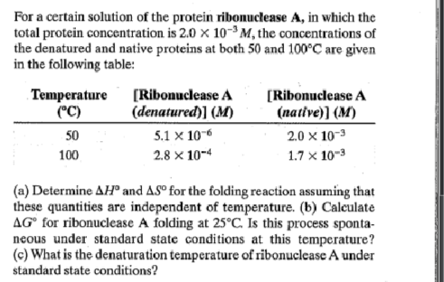 Solved For A Certain Solution Of The Protein Ribonuclease A, | Chegg.com