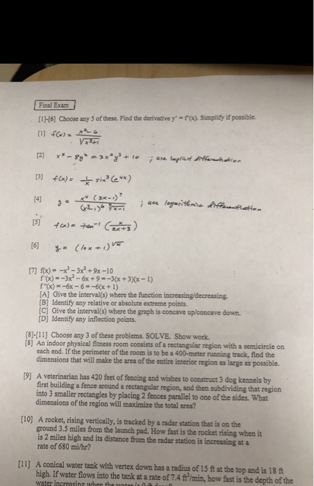 Solved Final Exanm [)-16] Choose any 5 of these. Find the | Chegg.com