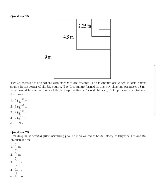 Solved Question 19 2,25 m Two adjacent sides of a square | Chegg.com