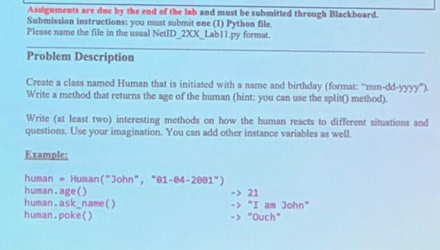 Solved Problem Description Create a class named Human that | Chegg.com