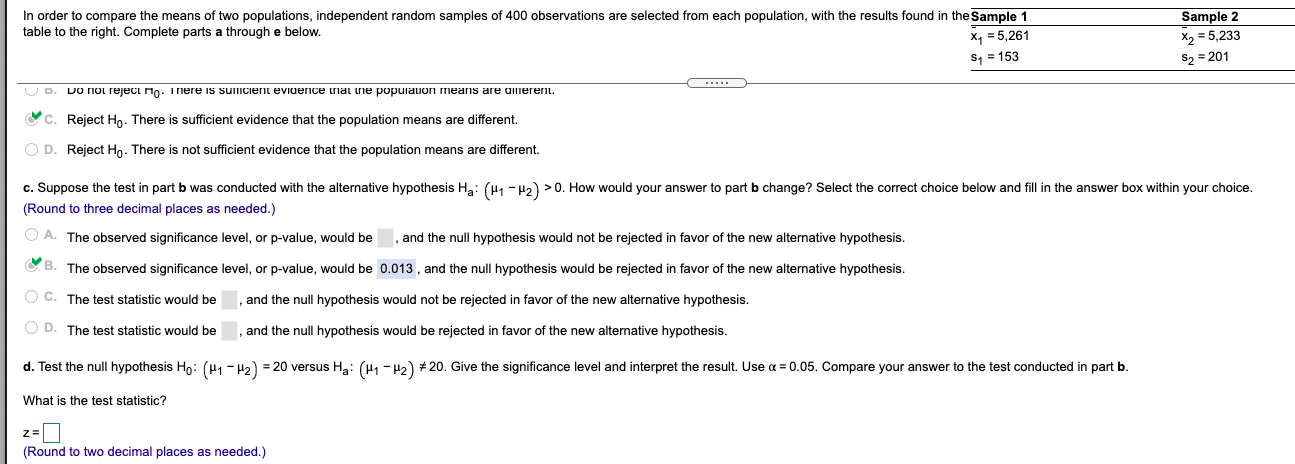 Solved Sample 2 In order to compare the means of two | Chegg.com