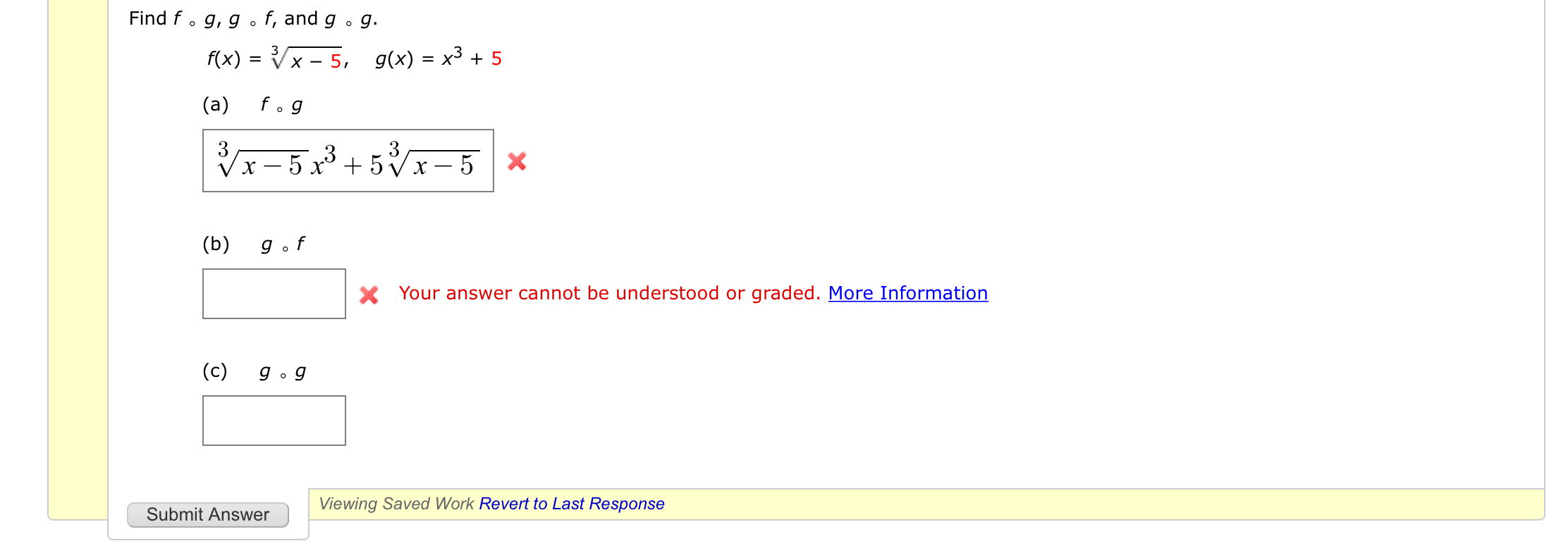 Solved Find fog, gof, and g . g. f(x) x - 5, g(x) = x3 + 5 | Chegg.com