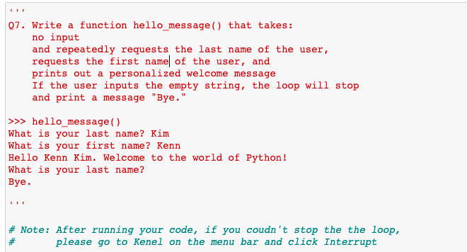 Solved 07. Write a function hello_message() that takes: no | Chegg.com