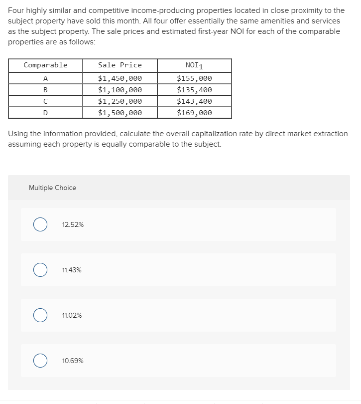 Solved Four highly similar and competitive income-producing | Chegg.com