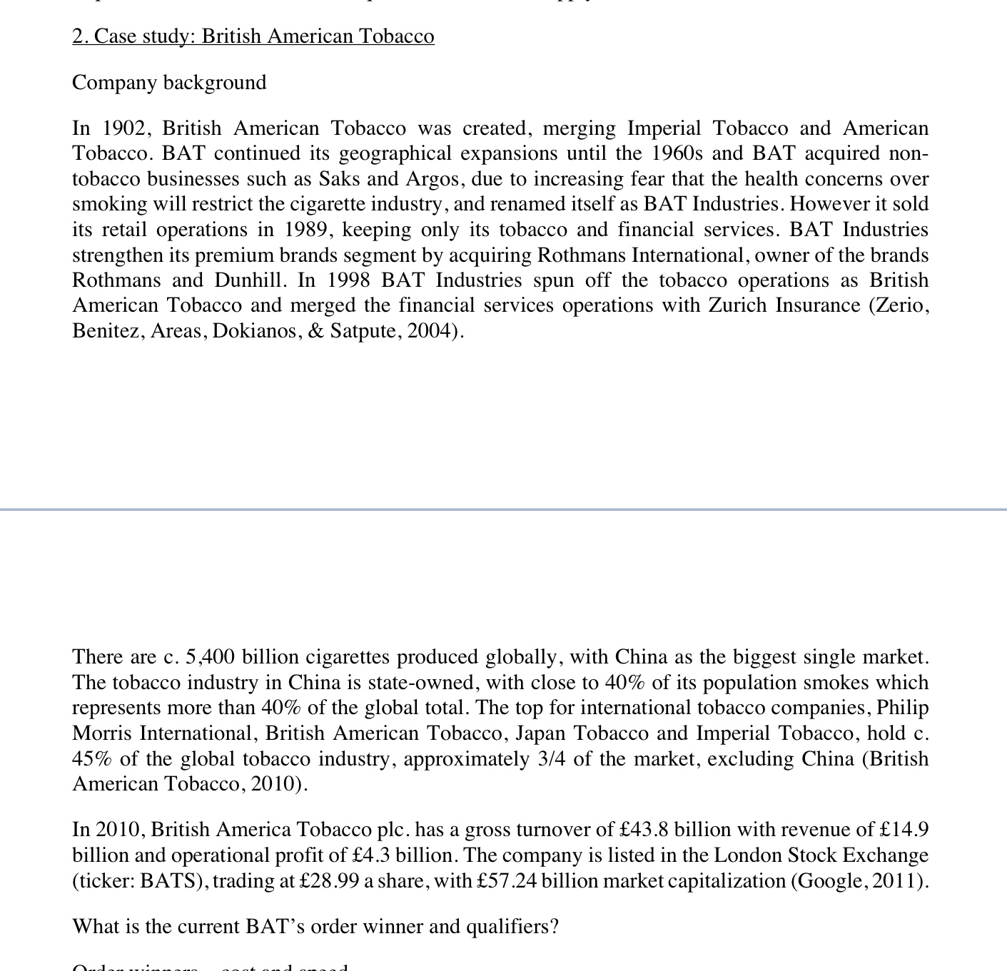british american tobacco case Solved 2. Case study: British American Tobacco Company