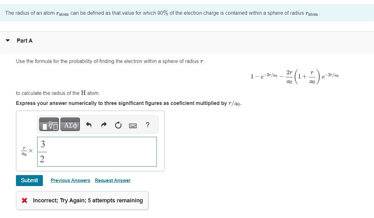 Solved The radius of an atom ratom can be defined as that | Chegg.com