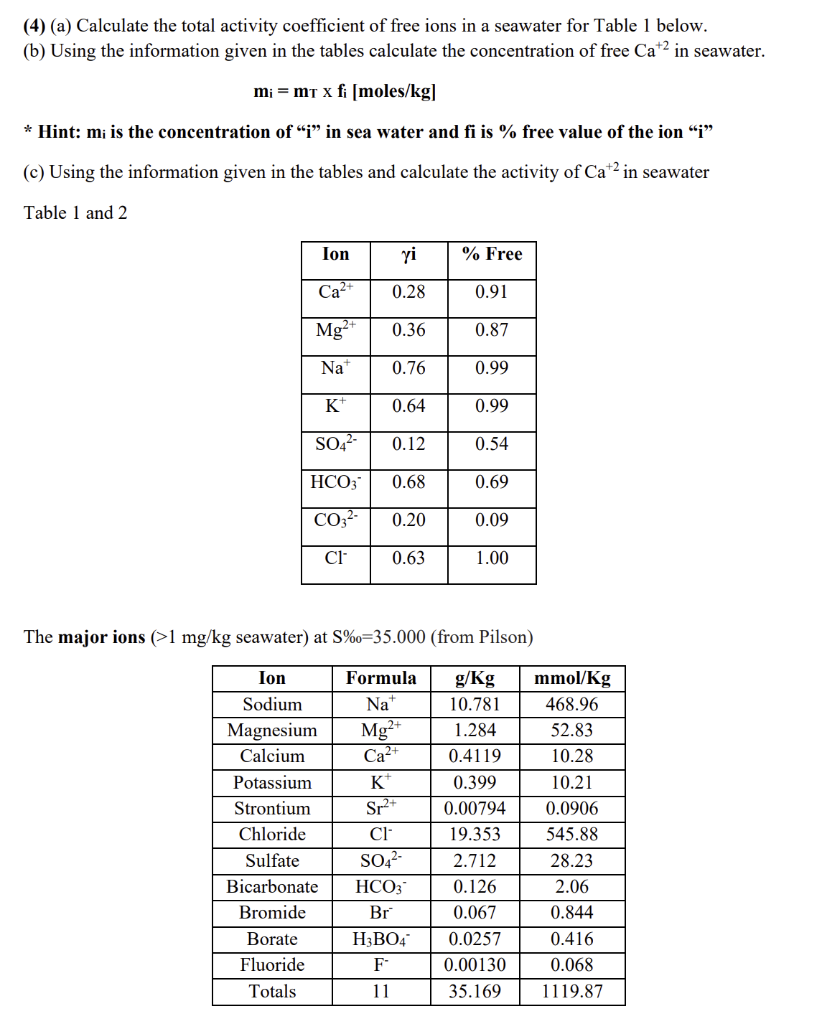 Solved (4) (a) Calculate the total activity coefficient of | Chegg.com