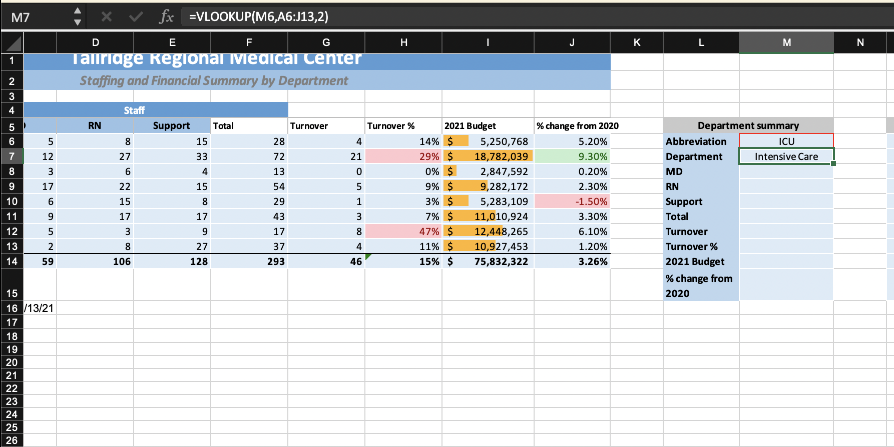 Question on 14. Copy the formula in cell M7 to the