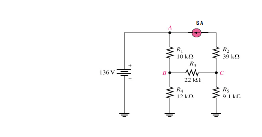 Solved ΕΑ R, 10 ΚΩ R3 R2 39 ΚΩ 136 V = B C 22 ΚΩ RA S Rς 9.1 | Chegg.com