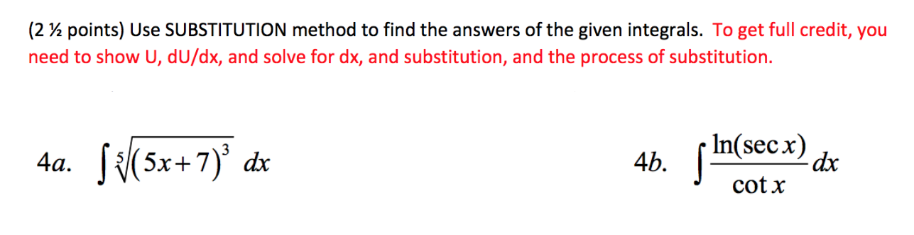 Solved (2 % points) Use SUBSTITUTION method to find the | Chegg.com