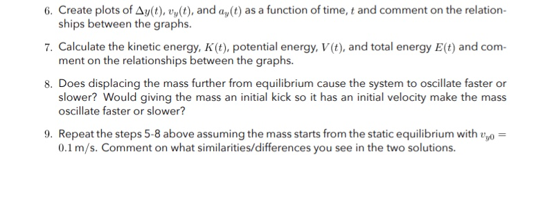 Solved 4 6. Create plots of Ay(t), vy(t), and ay(t) as a | Chegg.com