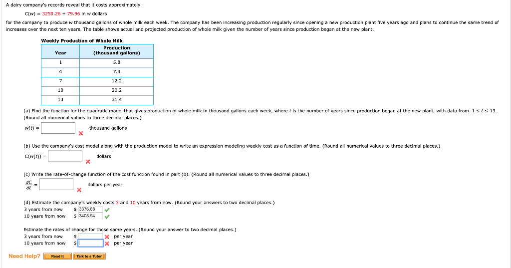 Solved A dairy company's records reveal that it costs | Chegg.com