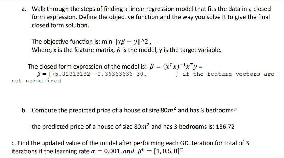 Solved a. Walk through the steps of finding a linear Chegg