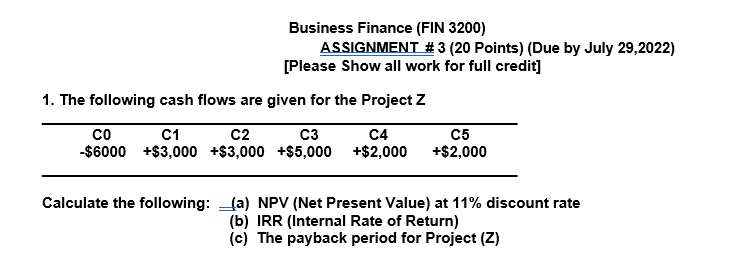 Solved Business Finance (FIN 3200) ASSIGNMENT # 3 (20 | Chegg.com